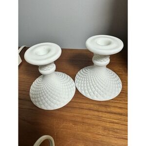 Vintage Westmoreland Milk Glass Candlestick Holders With Grape Pattern Set Of 2
